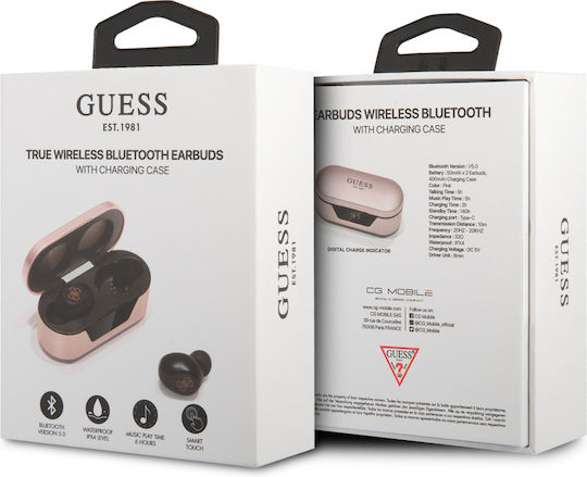 Guess Classic Logo In-ear Bluetooth Handsfree Ακουστικά με Θήκη Φόρτισης Ροζ