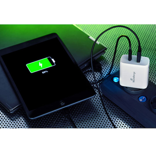 MediaRange Зарядно без кабел с USB-A порт и USB-C порт 43W Power Delivery Бял (MRMA113)