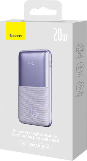 Baseus Bipow Pro Power Bank 10000mAh 20W с 2 USB-A порта и USB-C порт Лилав
