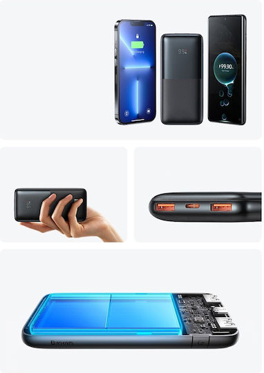 Baseus Bipow Pro Power Bank 10000mAh 20W με 2 Θύρες USB-A και Θύρα USB-C Λευκό