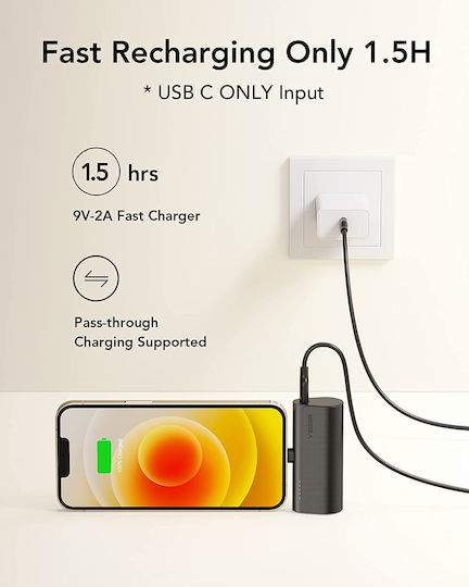 Veger V0556P Power Bank 5000mAh 20W Power Delivery Μαύρο