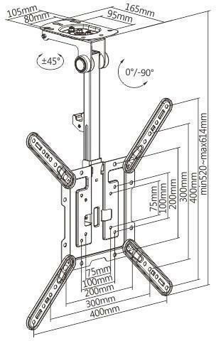 Brateck LCD-CM344 Fernsehhalterung Decke bis 55" und 20kg