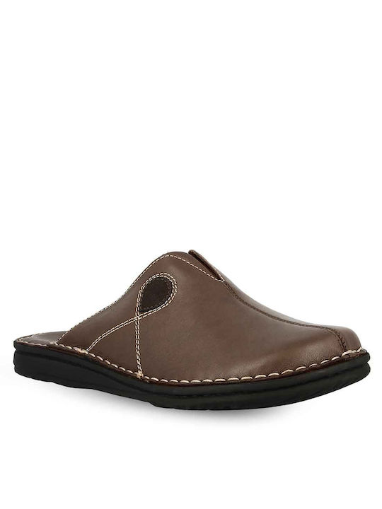 Parex Men's Leather Slippers Brown