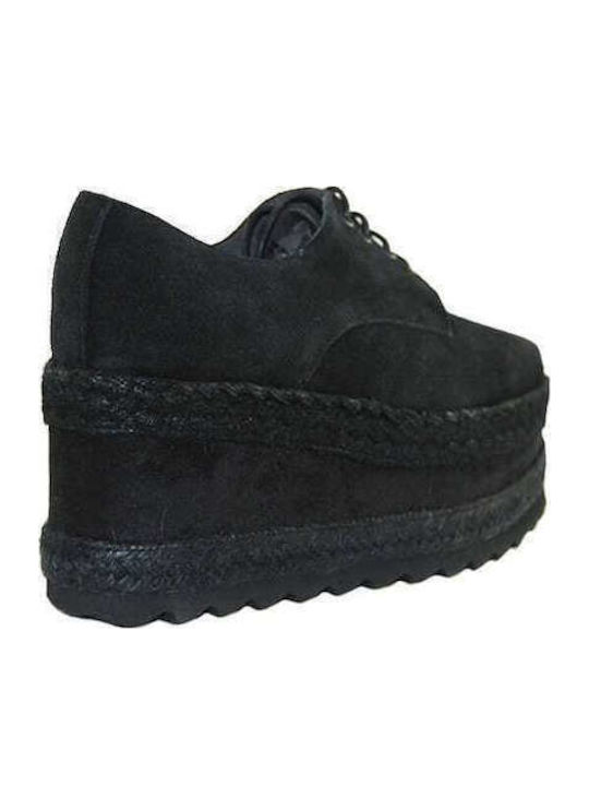 Suede Γυναικεία Flatform Oxfords σε Μαύρο Χρώμα