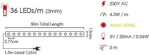 Christmas Light Tube Warm White 220V 36 Light Bulbs 1m IP20