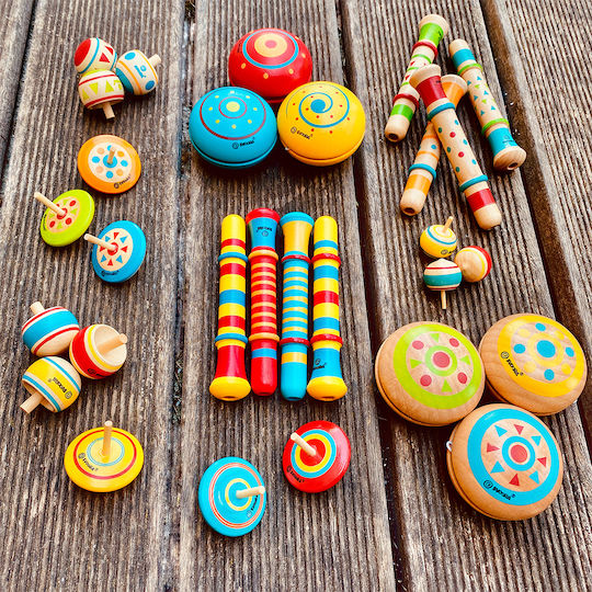 Svoora Wooden Spinning Top Top Spinning Hat for 5+ Years (Various Designs) 1pc