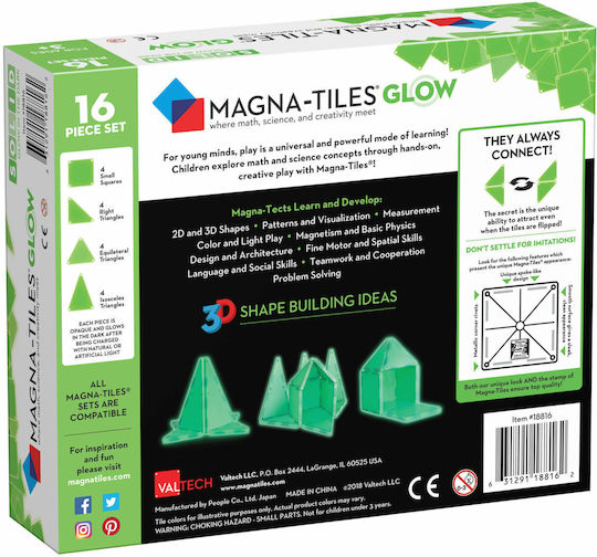 Magna-Tiles Μαγνητικό Παιχνίδι Κατασκευών Solid Glow για Παιδιά 3+ Ετών