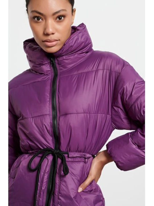 Women's Short Puffer Jacket for Winter Purple