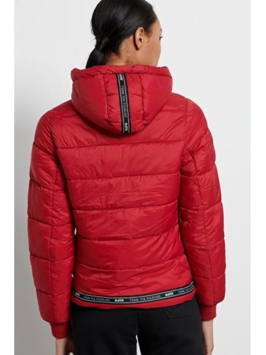 BodyTalk Women's Short Puffer Jacket for Spring or Autumn with Hood Red