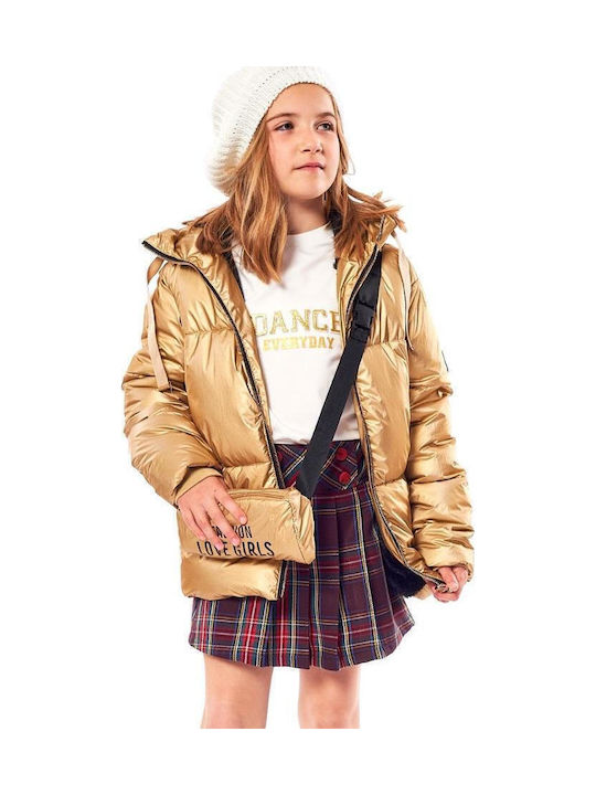 Kinder Steppjacke Kurz mit Kapuze Gold