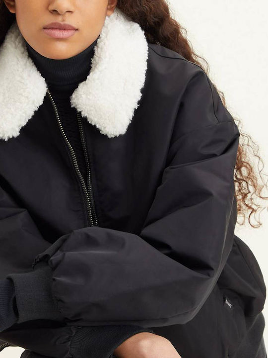 Retro Κοντό Γυναικείο Bomber Jacket Μαύρο