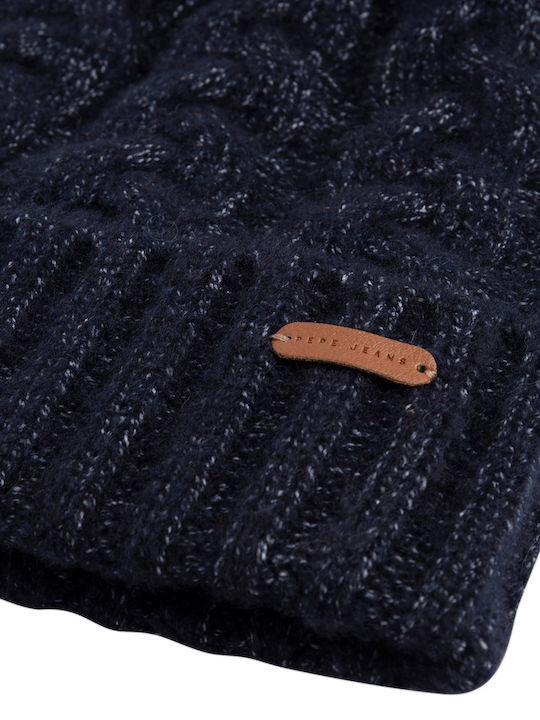 Simone Pom Pom Beanie Frauen Beanie mit Strickmuster in Marineblau Farbe