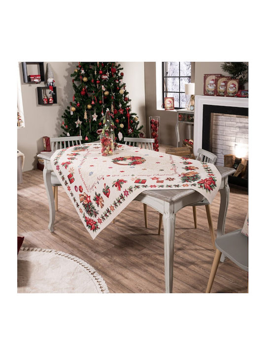 Teoran Christmas Tablecloth Fabric Beige L180xW140cm.