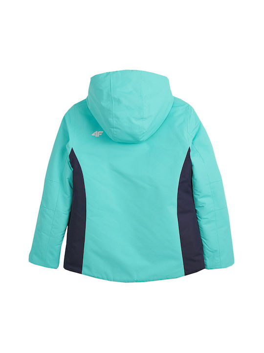 4F Waterproof Kids Sports Jacket short Double Sided Hooded Turquoise