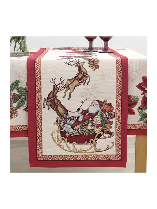 Sette Colori 8926 Christmas Tablecloth Runner Fabric Beige L140xW45cm 1pcs