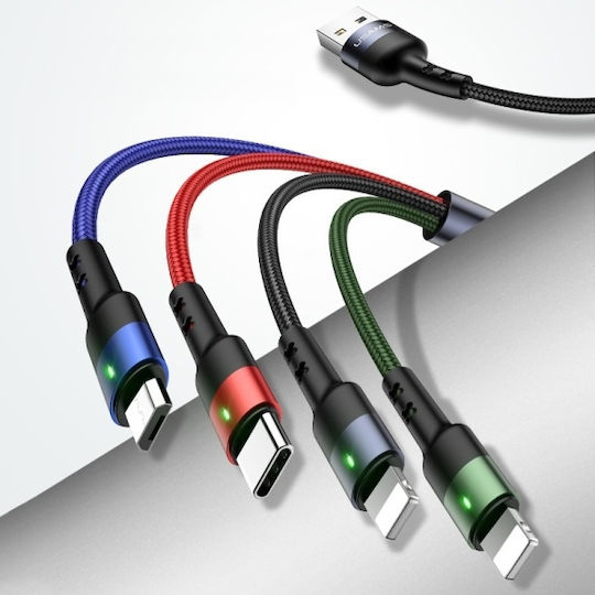 Usams US-SJ411 Braided USB to Lightning / Type-C / micro USB 0.35m 2A Cable (SJ411USB01)