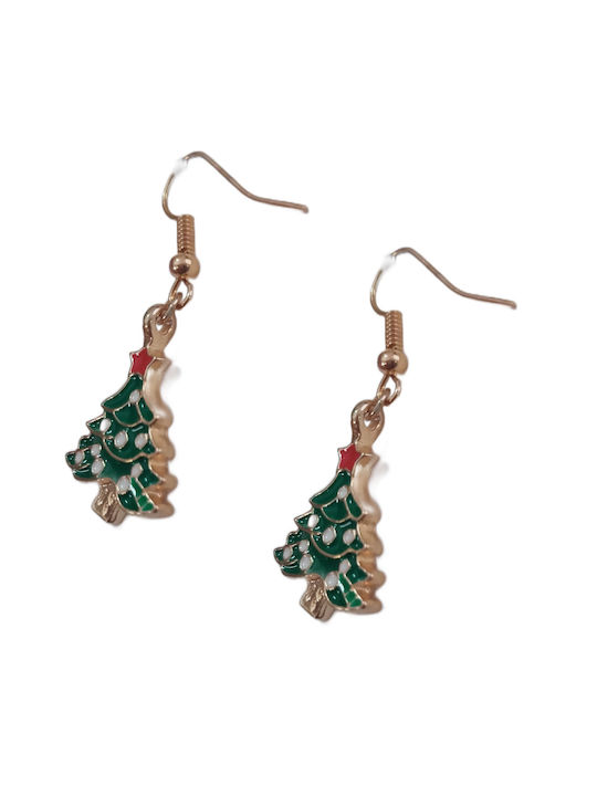 Handmade golden metallic christmas tree earrings 4,5cm (tatu moyo)