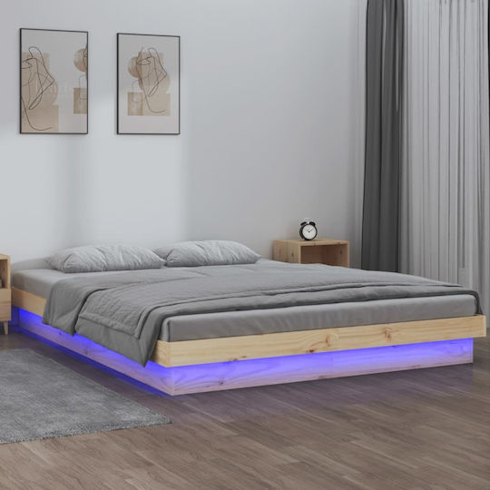 Bed Base King Size made of Wood Beige 180x200x21cm