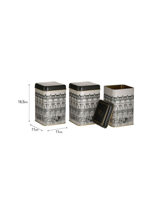 Click City Set 3 Pieces Food Jars for Sugar Coffee Tea with Lid Metallic Beige 11x11x16.5cm 3 Pieces