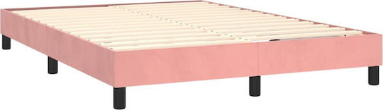 Double Upholstered Bed Base with Fabric Pink for Mattress 140x190cm