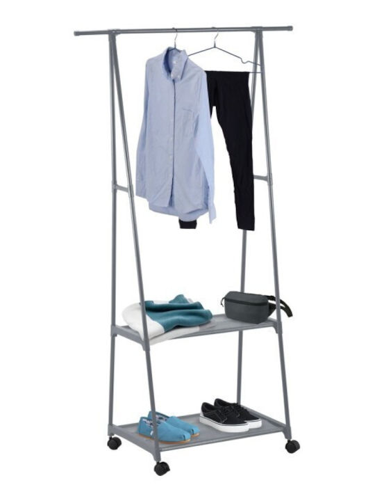 Confortime Wheeled Floor Garment Rack made of Metal Silver 87x43.5x163.5cm