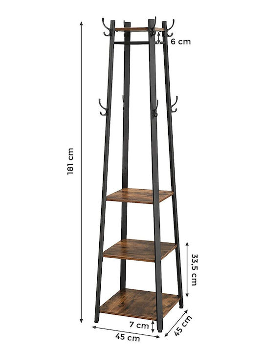 Vasagle Κρεμάστρα Δαπέδου από Ξύλο Καφέ 45x45x181cm