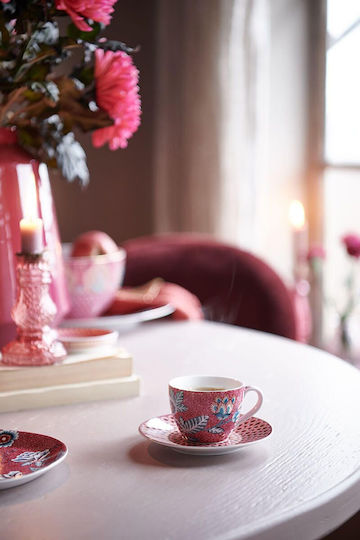 PiP Studio Flower Festival Set of Cups Espresso Porcelain Dark Pink 120ml 2pcs