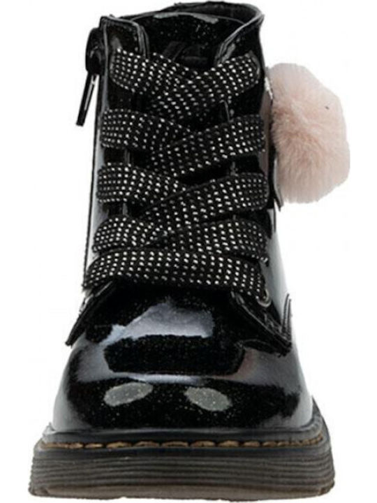 Kinderstiefel aus Lackleder mit Schnürsenkeln Schwarz