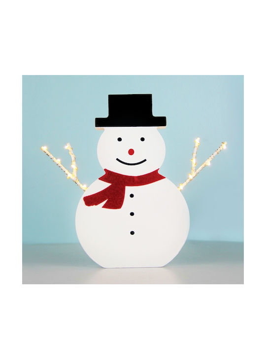 Aca Illuminated Christmas Wooden Figure SNowman White Height 17cm