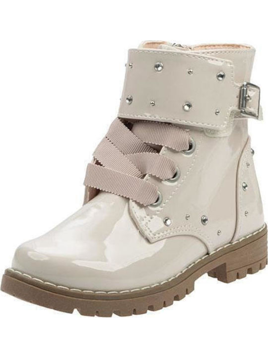 Biker Kids Boots from Patent Leather with Laces Beige