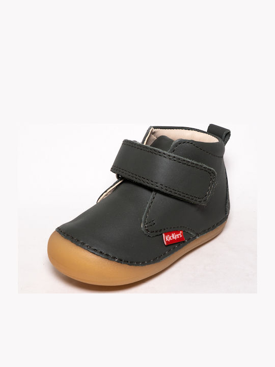 Sabio Leather Kids Boots with Velcro Khaki