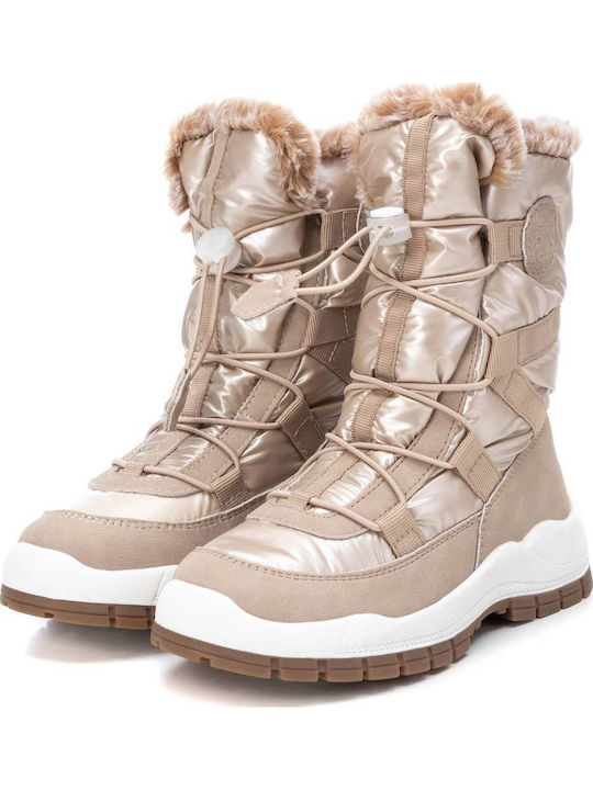 Suede Kinder-Schneestiefel mit Schnürsenkeln Beige