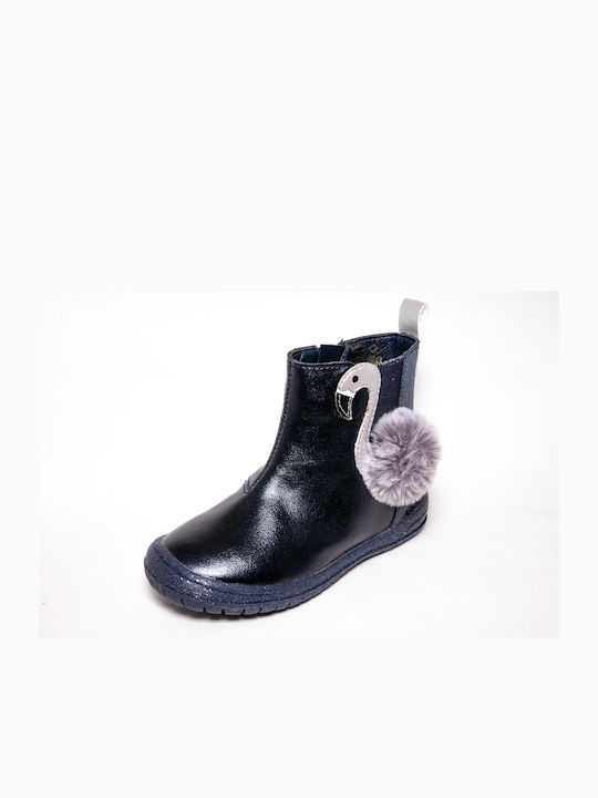 Anatomical Leather Kids Boots with Zipper Blue