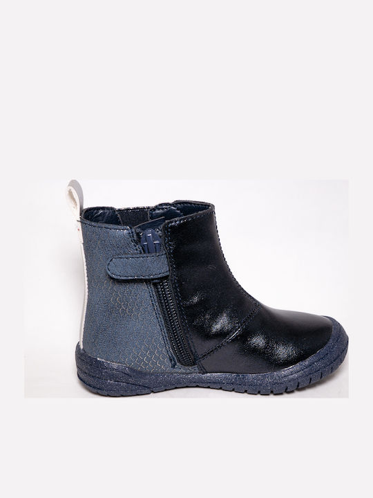Anatomical Leather Kids Boots with Zipper Blue