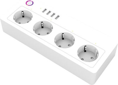 Coolseer Πολύπριζο Ασφαλείας 4 Θέσεων με Διακόπτη και 4 USB Λευκό
