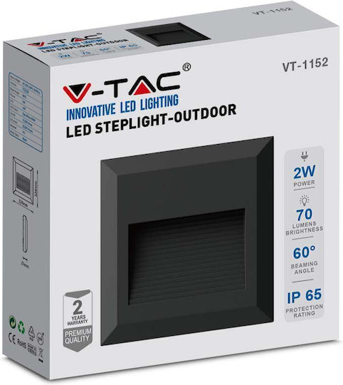 V-TAC Wall-Mounted Outdoor Spot Light LED IP65 2W with Warm White Light 12.4x12.4εκ.