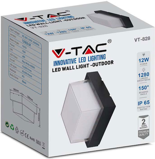 V-TAC Wandmontierte Außen-Deckenleuchte LED IP65 7W mit Warmweiß Licht 13.3x13.3x6.7εκ.