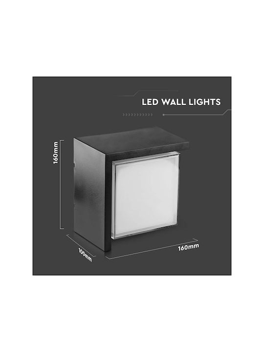 V-TAC Επιτοίχια Εξωτερική Πλαφονιέρα LED IP65 12W με Θερμό Λευκό Φως 16x16x10εκ.