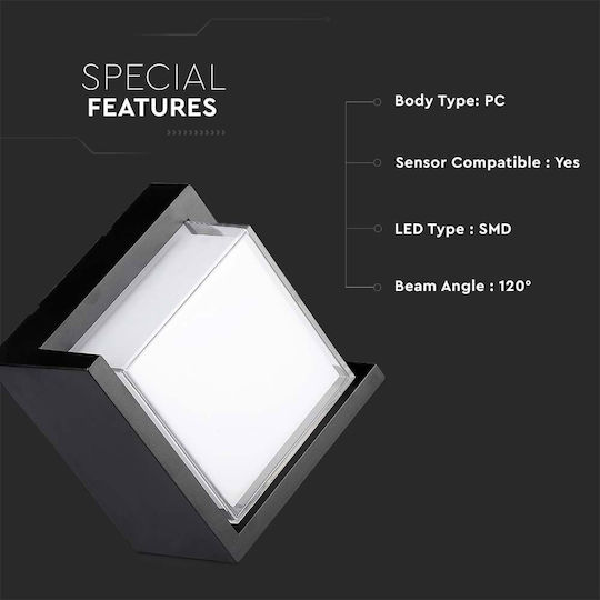 V-TAC Wandmontierte Außen-Deckenleuchte LED IP65 12W mit Natürliches Weiß Licht 16x16x10εκ.