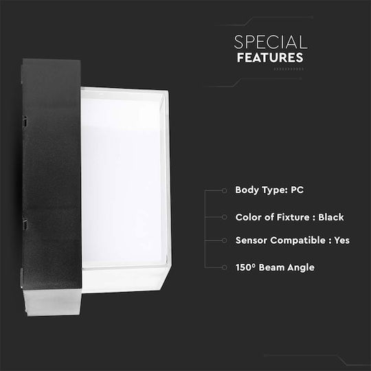 V-TAC Wandmontierte Außen-Deckenleuchte LED IP65 7W mit Warmweiß Licht 13.3x13.3x6.7εκ.