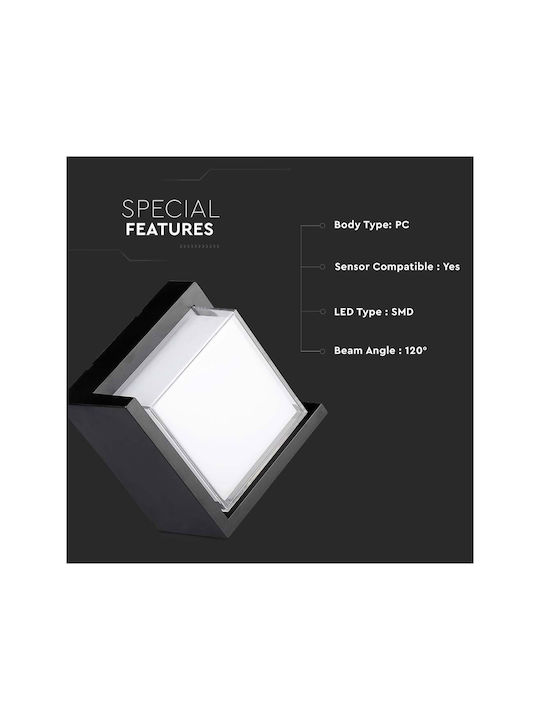 V-TAC Επιτοίχια Εξωτερική Πλαφονιέρα LED IP65 7W με Θερμό Λευκό Φως 13.3x13.3x6.7εκ.