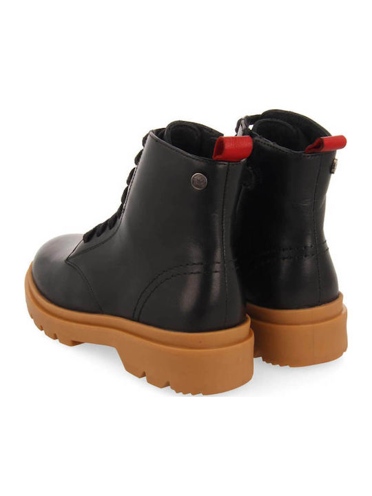 Jabing Anatomisch Lederne Kinderstiefel mit Schnürsenkeln Schwarz