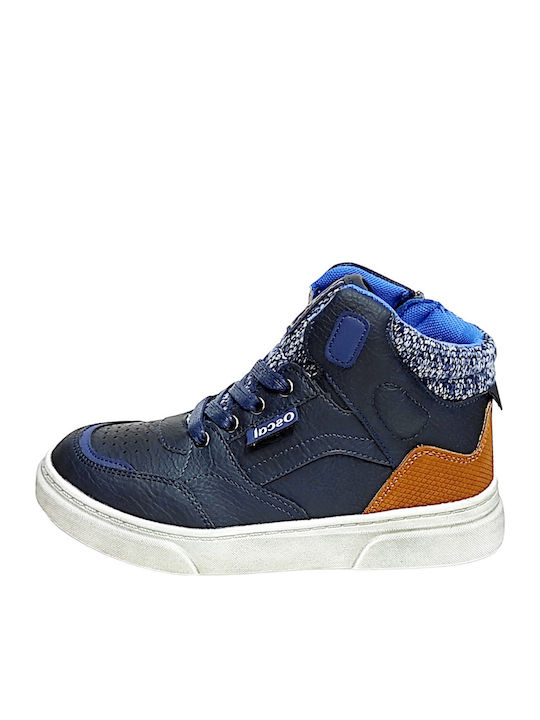Leather Kids Boots with Laces Blue