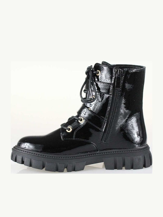 Lederne Kinderstiefel mit Reißverschluss Schwarz