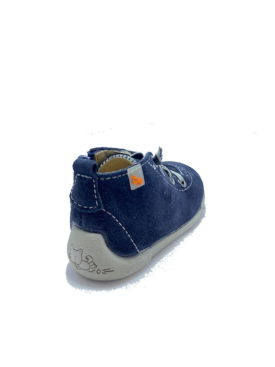 Leather Kids Boots with Laces Navy Blue