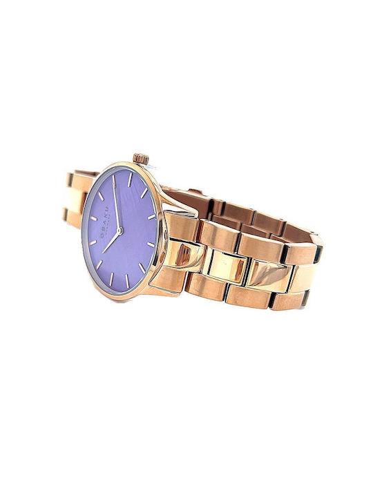 Obaku Lyng Lille Dahlia Watch with Pink Gold Metal Bracelet