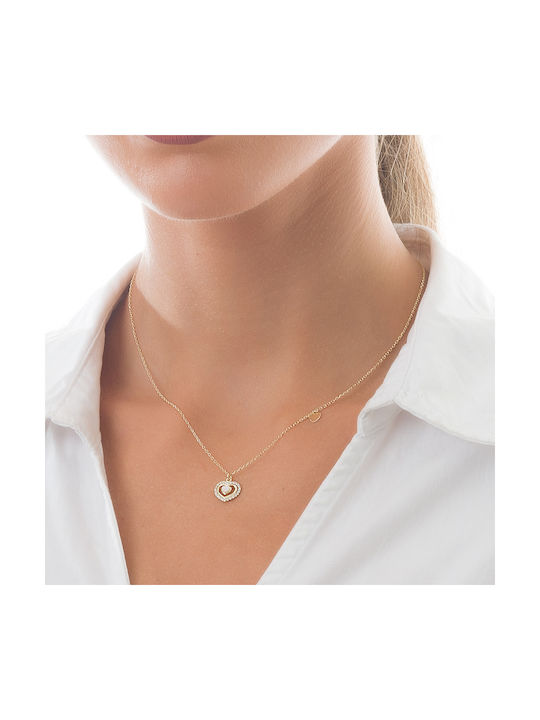 Oxzen Necklace with design Heart from Gold Plated Silver with Zircon