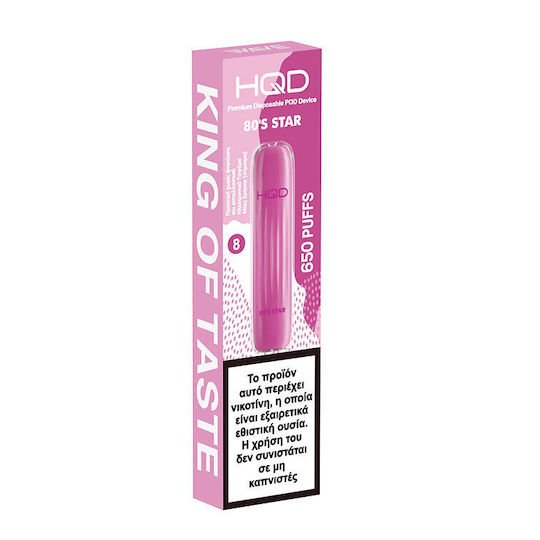HQD 80's Star Țigară Electronică De Unică Folosință 650 Inhalări Bubble Gum 2ml 18mg Roz