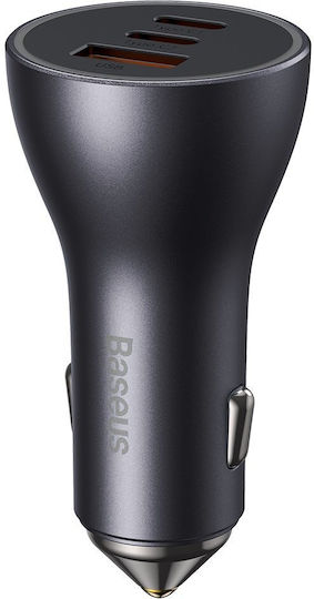 Baseus Golden Contactor Pro Car Charger 65W with Ports: 1xUSB 2xType-C Gray Color