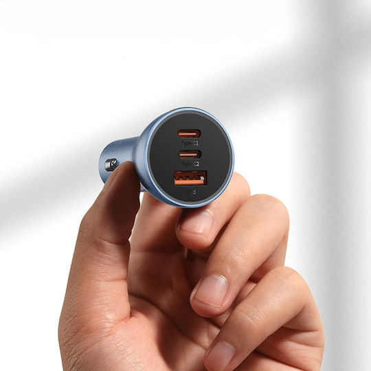 Baseus Golden Contactor Pro Car Charger 65W with Ports: 1xUSB 2xType-C Gray Color